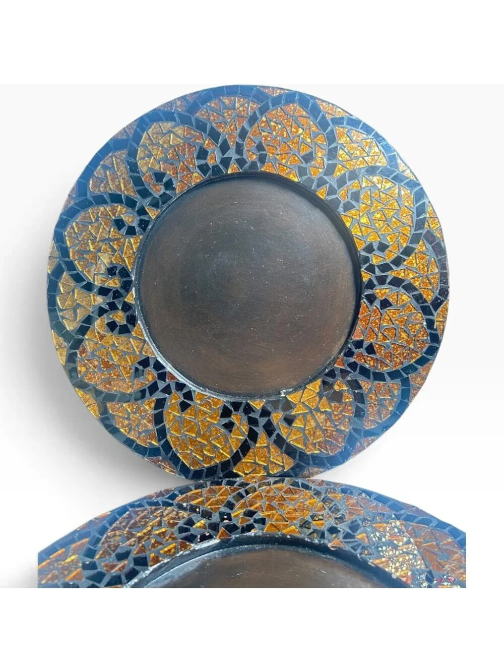 Pier 1 Imports Glass Autumn Mosaic Charger Plates Set 4 Gold Amber Black 13